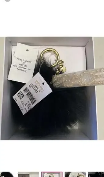Michael Kors Large Black Fox Fur Pom Pom Bag Charm Keychain - Picture 3 of 7